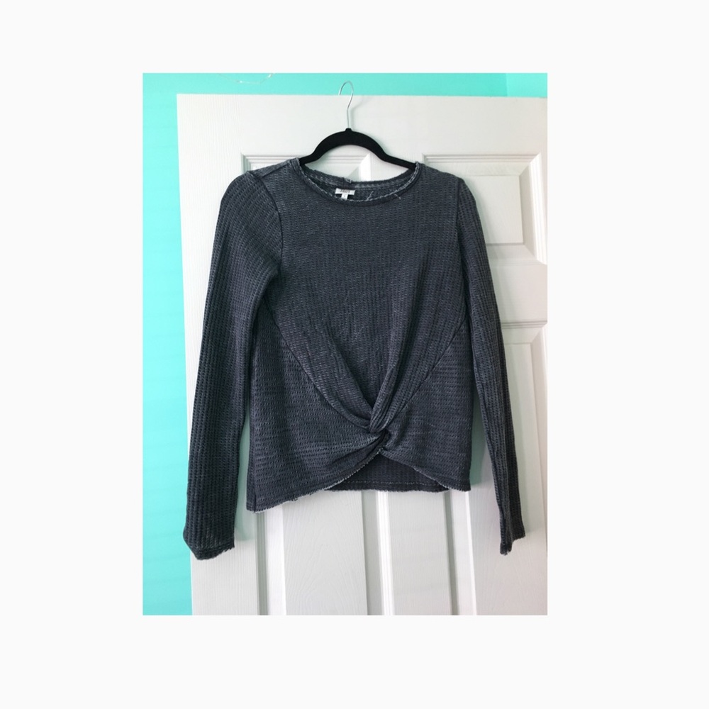 Navy, Long sleeve tied shirt